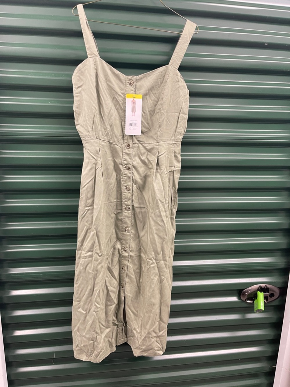 Simon Chang Olive Green Button-Front Maxi Dress